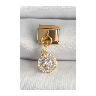 316L Çelik Gold Renk Sallantı Daire Zirkon Taşlı Nomination Charm