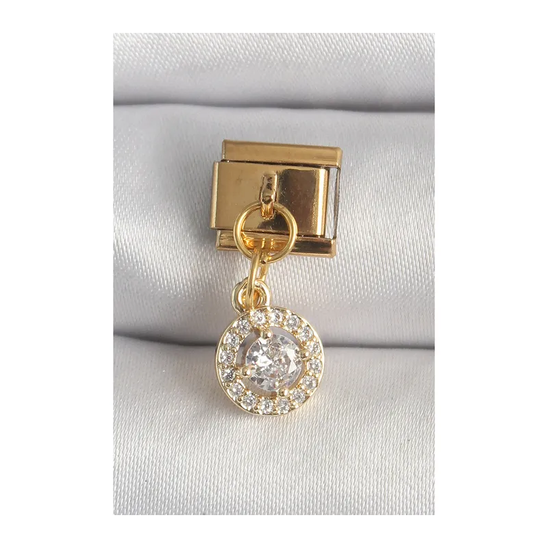 316L Çelik Gold Renk Sallantı Daire Zirkon Taşlı Nomination Charm