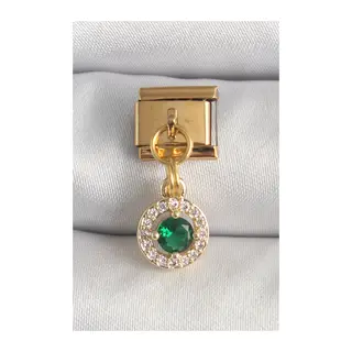 316L Çelik Gold Renk Sallantı Yeşil Zirkon Taşlı Nomination Charm