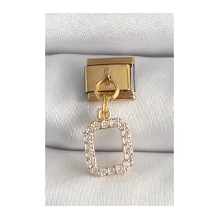 316L Çelik Gold Renk Sallantı Kare Zirkon Taşlı Nomination Charm