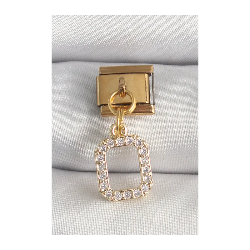 316L Çelik Gold Renk Sallantı Kare Zirkon Taşlı Nomination Charm