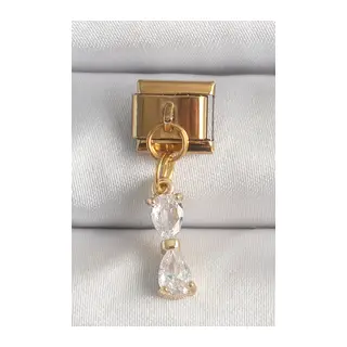 316L Çelik Gold Renk Sallantı Zirkon Taşlı Kurdele Model Nomination Charm