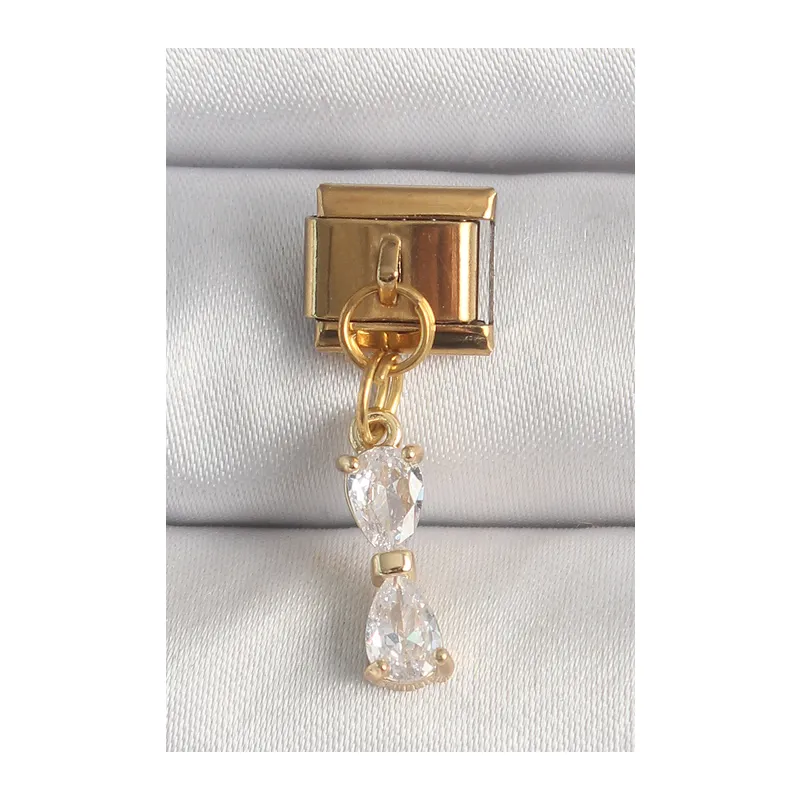 316L Çelik Gold Renk Sallantı Zirkon Taşlı Kurdele Model Nomination Charm
