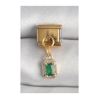 316L Çelik Gold Renk Sallantı Kare Yeşil Zirkon Taşlı Nomination Charm