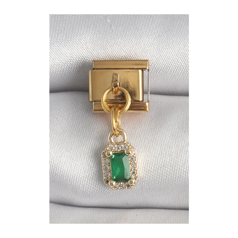 316L Çelik Gold Renk Sallantı Kare Yeşil Zirkon Taşlı Nomination Charm