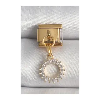 316L Çelik Gold Renk Zirkon Taşlı Sallantı Güneş Model Nomination Charm