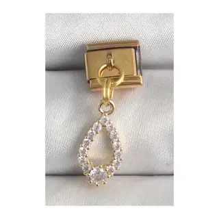 316L Çelik Gold Renk Sallantı Zirkon Taşlı Damla Model Nomination Charm