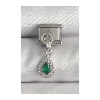 316L Çelik Gümüş Renk Sallantı Yeşil Zirkon Taşlı Damla Model Nomination Charm