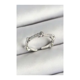 Pirinç Düğüm Figürlü Zirkon Taşlı Gümüş Renk Ayarlanabilir Kadın Yüzük