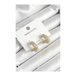 Pirinç Zirkon Taşlı Halka Model Gold Renk Kadın Küpe