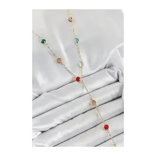 Pirinç Asorti Model Gold Renk Zirkon Taşlı Y Kolye
