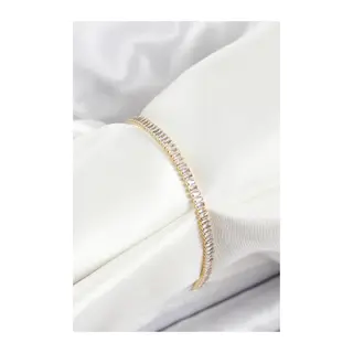 Pirinç Zirkon Taşlı İnce Su Yolu Model Gold Renk Kadın Bileklik