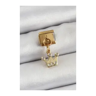 316L Çelik Sallantılı Zirkon Taşlı Kraliçe Tacı Model Gold Renk Nomination Charm