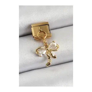 316L Çelik Sallantılı Zirkon Taşlı Fiyonk Model Gold Renk Nomination Charm