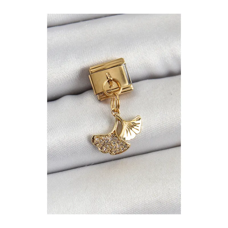 316L Çelik Sallantılı Zirkon Taşlı Balık Kuyruğu Model Gold Renk Nomination Charm