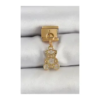 316L Çelik Sallantılı Zirkon Taşlı Ayıcık Model Gold Renk Nomination Charm