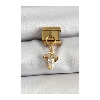 316L Çelik Sallantılı Zirkon Taşlı Yengeç Model Gold Renk Nomination Charm