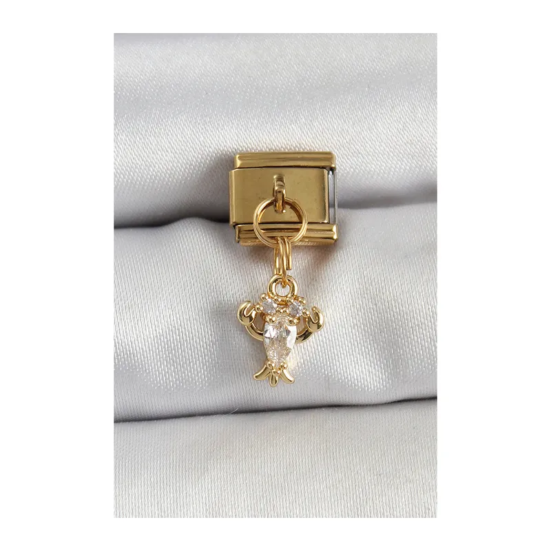 316L Çelik Sallantılı Zirkon Taşlı Yengeç Model Gold Renk Nomination Charm