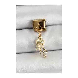 316L Çelik Sallantılı Zirkon Taşlı Deniz Anası Model Gold Renk Nomination Charm