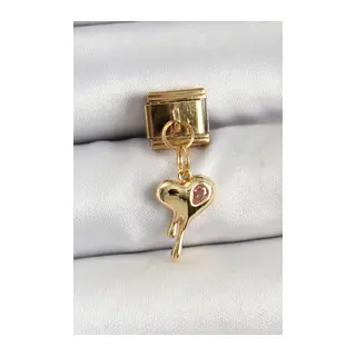 316L Çelik Sallantılı Zirkon Taşlı Eriyen Kalp Model Gold Renk Nomination Charm