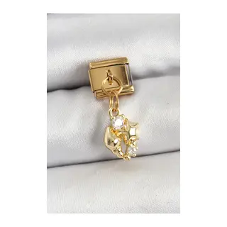 316L Çelik Sallantılı Zirkon Taşlı Deniz Kabuğu Ve Yıldız Model Gold Renk Nomination Charm