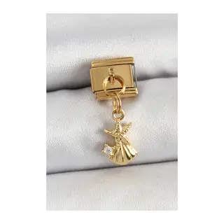 316L Çelik Sallantılı Zirkon Taşlı Deniz Yıldızı Ve İstiridye Model Gold Renk Nomination Charm