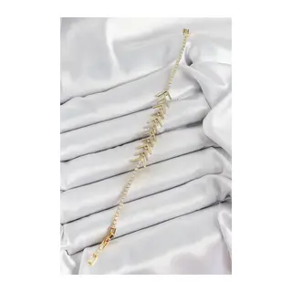 Pirinç Gold Renk Zirkon Taşlı Balık Sırtı Kadın Bileklik