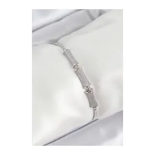 Pirinç Gümüş Renk Zirkon Taşlı Kemik Model Kadın Bileklik