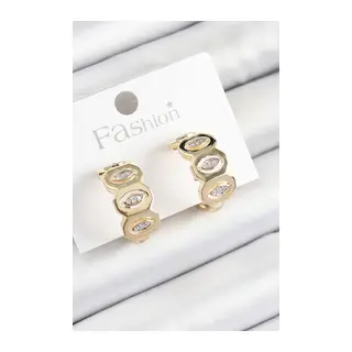 Pirinç Zirkon Taşlı Damla Figürlü Halka Model Gold Renk Kadın Küpe