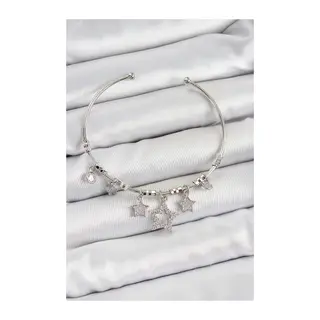 Pirinç Zirkon Taşlı Yıldız Model Gümüş Renk Charm Bileklik
