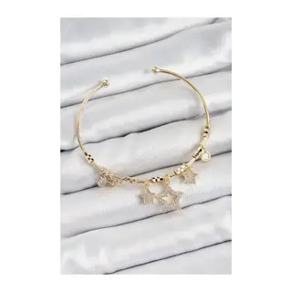 Pirinç Zirkon Taşlı Yıldız Model Gold Renk Charm Bileklik