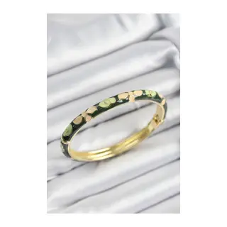 Mineli Pirinç Krem Ve Yeşil Çiçek Motifli Gold Renk Kadın Kelepçe