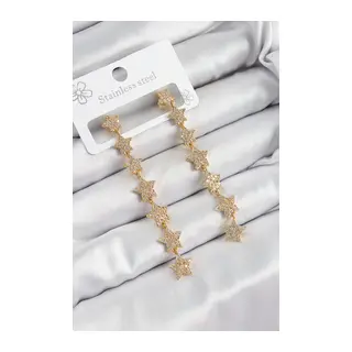 Pirinç Zirkon Taşlı Sallantılı Yıldız Model Gold Renk Kadın Küpe