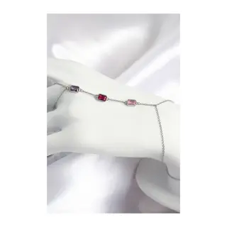 Pirinç Renkli Zirkon Taşlı Dikdörtgen Model Gümüş Renk Kadın Şahmeran