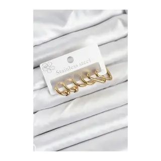 316L Çelik Gold Renk Kadın Küpe Seti