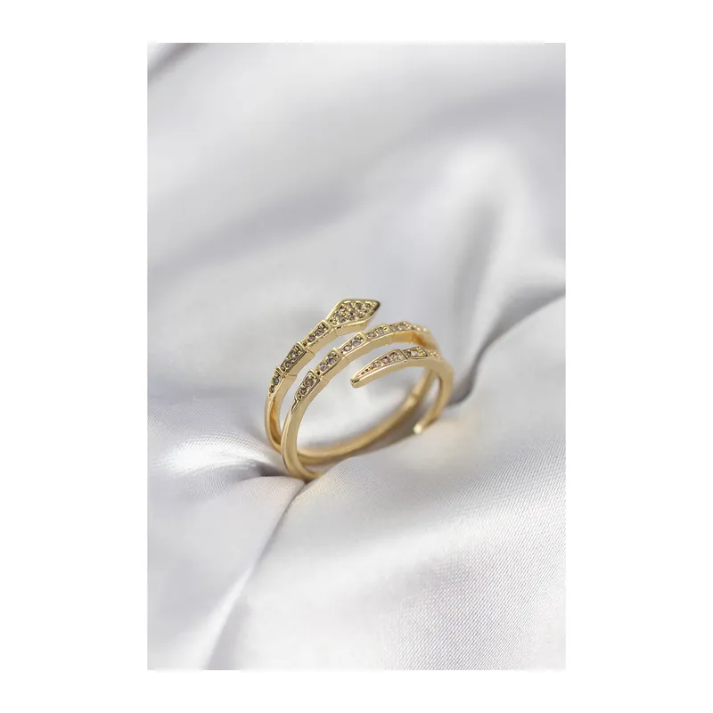 Yılan Model Gold Renk Zirkon Taşlı Kadın Yüzük