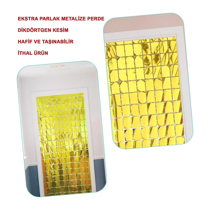 NessiWorld Ekstra Metalize Altın Renk Disko Dikdörtgen Kesim Kapı Perdesi Dekorasyon 1x2 Metre
