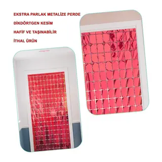 NessiWorld Ekstra Metalize Kırmızı Renk Disko Dikdörtgen Kesim Kapı Perdesi Dekorasyon 1x2 Metre