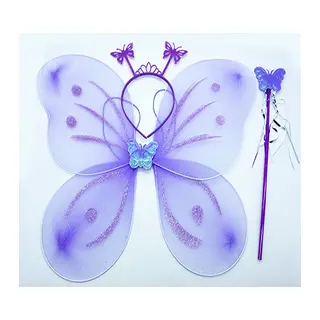 Lila Mor Kız Seti – 50 cm Kanadı, Taç ve Asa
