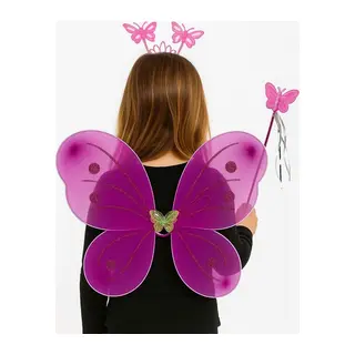 Fuşya Kız Seti – 50 cm Kanadı, Taç ve Asa