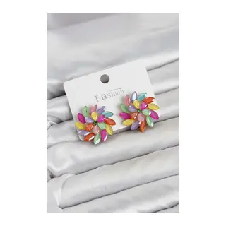 Karışık Renk Kristal Taşlı Çiçek Model Kadın Küpe