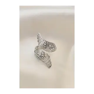 Ayarlamalı Silver Renk Metal Zirkon Taşlı Kanat Yüzük