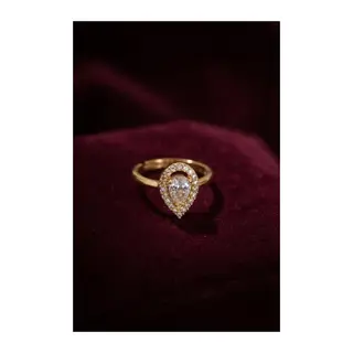 Ayarlamalı Gold Renk Metal Zirkon Taşlı Damla Model Yüzük