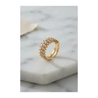 Gold Renk Sıralı Zirkon Taşlı Kadın Yüzük