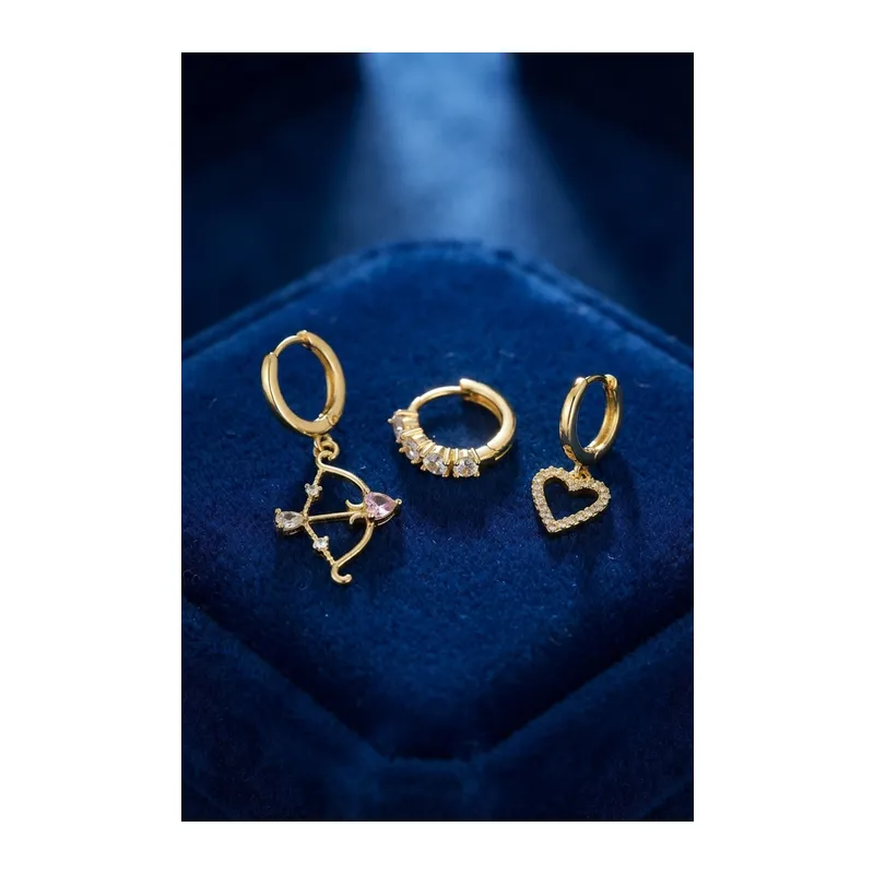 3 lü Set Küpe Gold Renk Eros Yay Detaylı