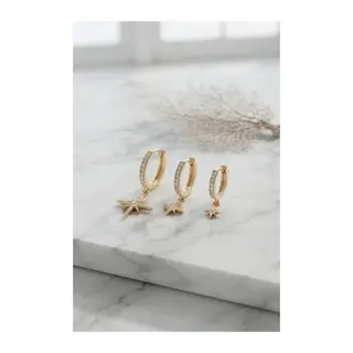 Gold Renk Kutup Yıldız Model 3 lü Küpe Seti