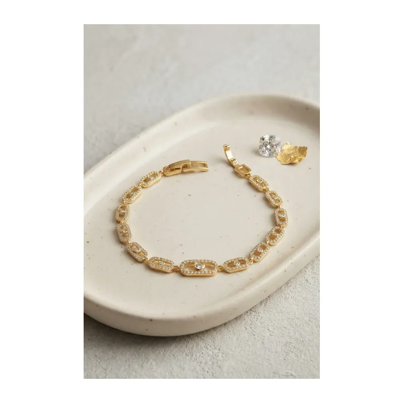 Gold Renk Zirkon Taşlı Messika Model Bileklik
