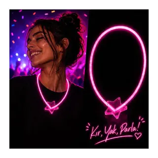 Glow Yıldız Kolye Neon Fosforlu Işıklı Kolye Pembe Renk