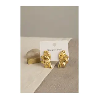 316L Çelik Gold Renk Vintage 3D Dalgalı Model Küpe
