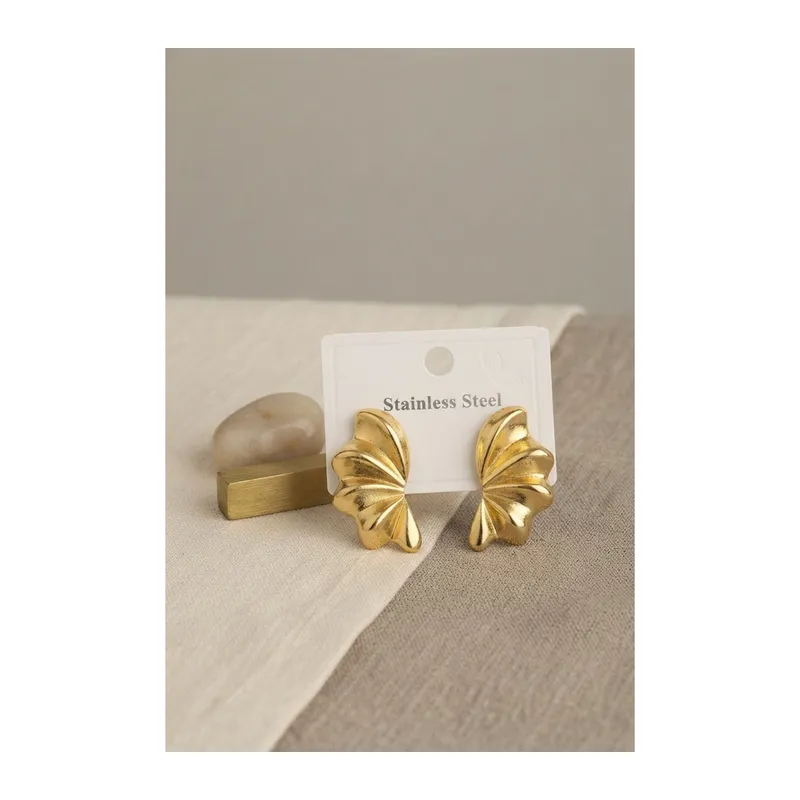 316L Çelik Gold Renk Vintage 3D Dalgalı Model Küpe